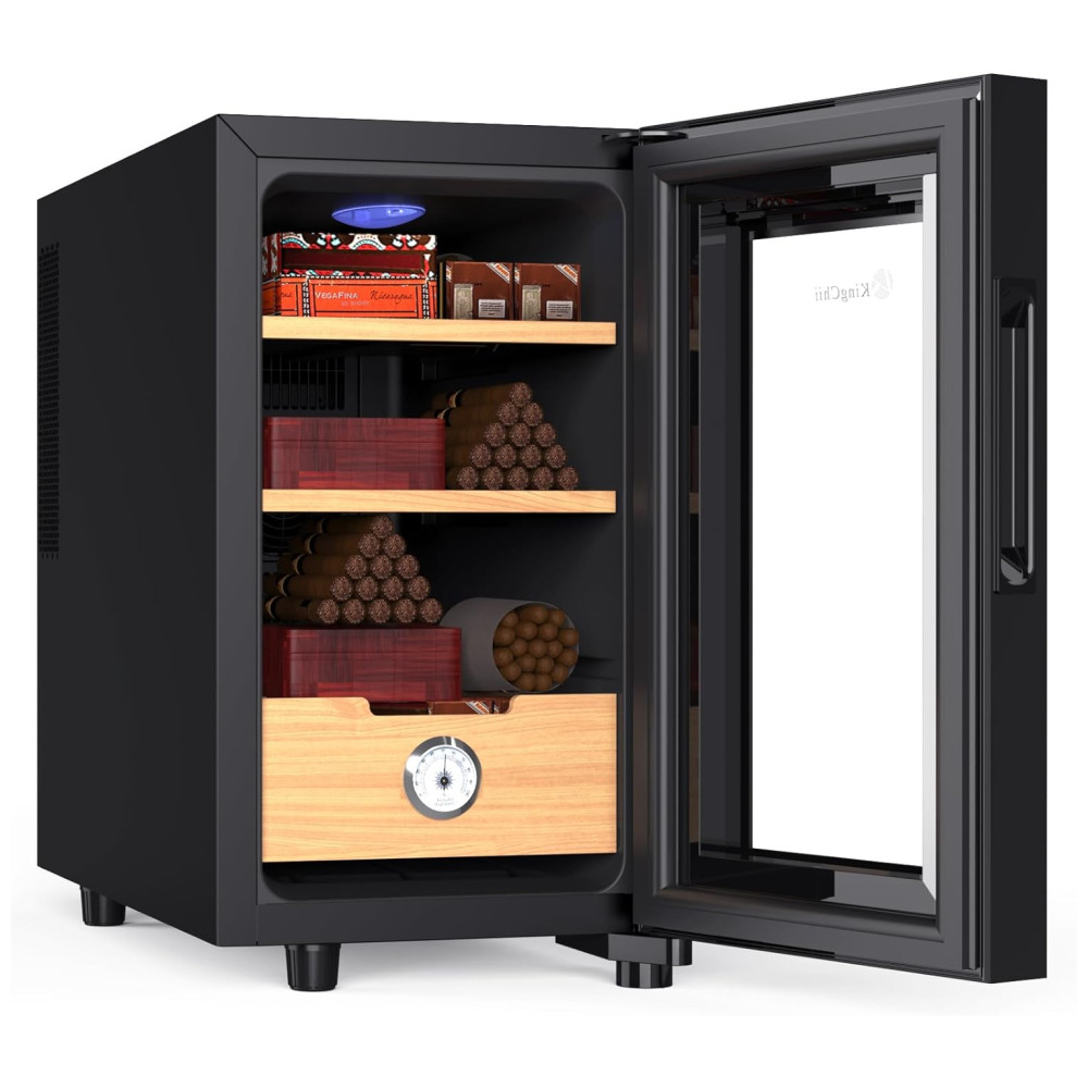Humidor Elétrico KingChii Preto Cedro Espanhol Controle Temperatura 23L 240V