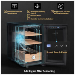 Humidor Elétrico KingChii Preto Cedro Espanhol Controle Temperatura 23L 240V