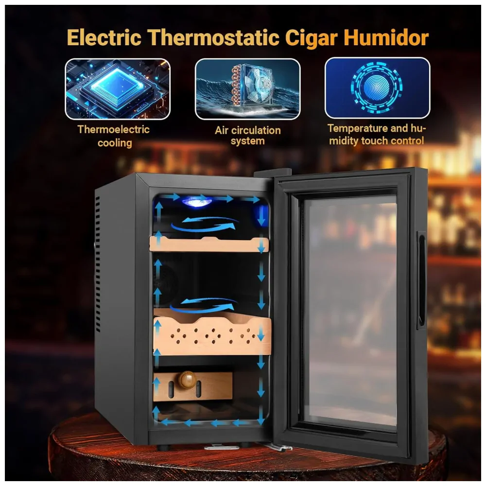 Humidor Elétrico Velieta Preto e Prata 25L Termostático Controle Digital 115V