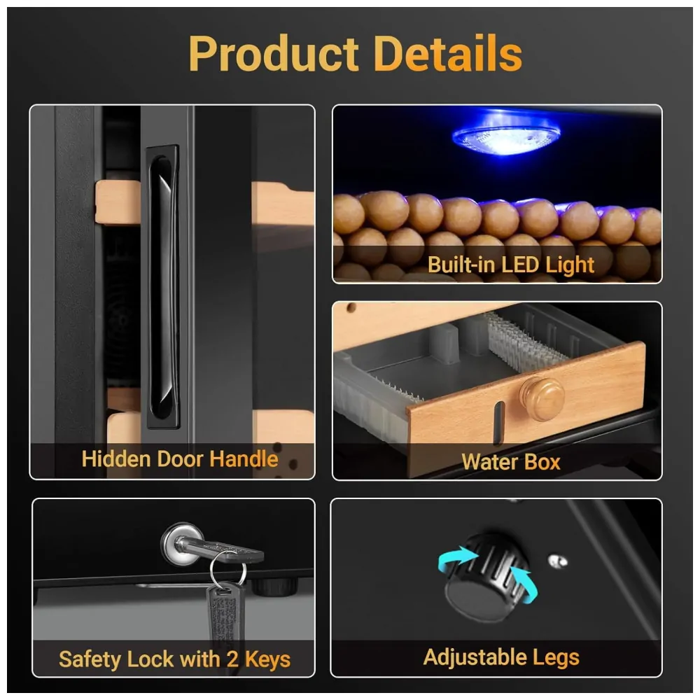 Humidor Elétrico Velieta Preto e Prata 25L Termostático Controle Digital 115V