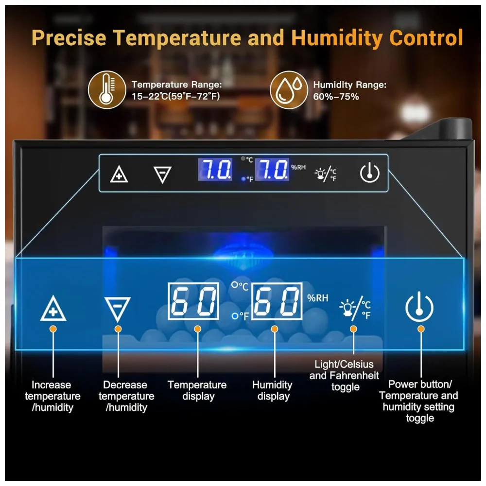 Humidor Elétrico Velieta Preto e Prata 25L Termostático Controle Digital 115V