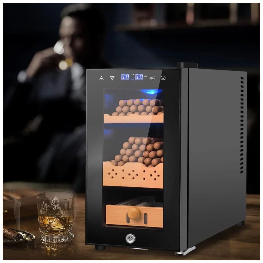 Humidor Elétrico Velieta Preto e Prata 25L Termostático Controle Digital 115V