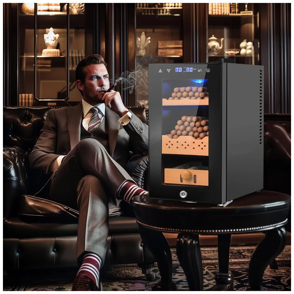 Humidor Elétrico Velieta Preto e Prata 25L Termostático Controle Digital 115V
