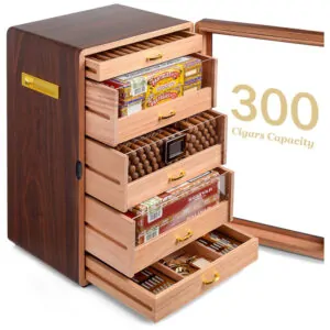 Humidor para Charutos Marvero Walnut Capacidade 300 Charutos com Gavetas de Cedro e Higrômetro Digital