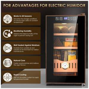 ectq29ffh1yd0b_1 jpg - Umidor Elétrico de Armazenamento 120x150cm, Armário de Resfriamento e Aquecimento de 26 Litros com Higrômetro, Reservatório de Água e Bandeja de Cedro