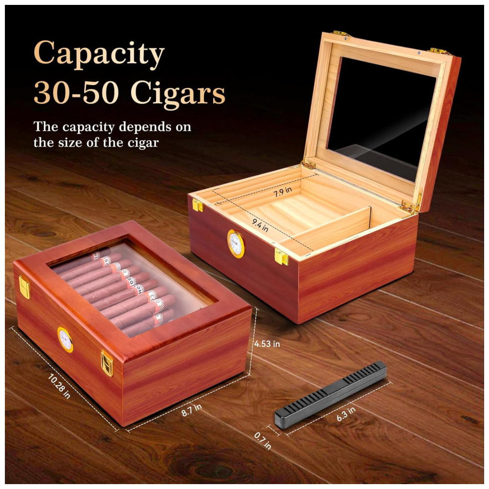 ectq77msc6td0b_2 jpg - Umidor de Charutos de Mesa com Higrômetro, Umidificador e Divisor, em Cedro Espanhol e Vidro, para Armazenar Charutos,TireQuik.