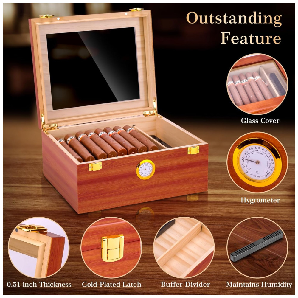 ectq77msc6td0b_3 jpg - Umidor de Charutos de Mesa com Higrômetro, Umidificador e Divisor, em Cedro Espanhol e Vidro, para Armazenar Charutos,TireQuik.
