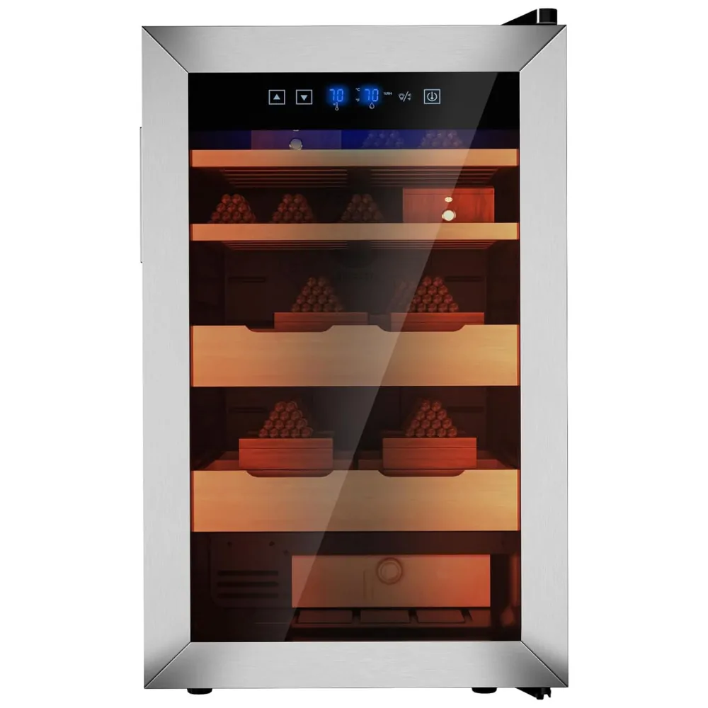 Gabinete Humidor KingChii Branco 70L Controle Temperatura e Humidade Cedro Espanhol 110V