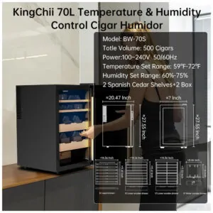 Gabinete Humidor KingChii Branco 70L Controle Temperatura e Humidade Cedro Espanhol 110V
