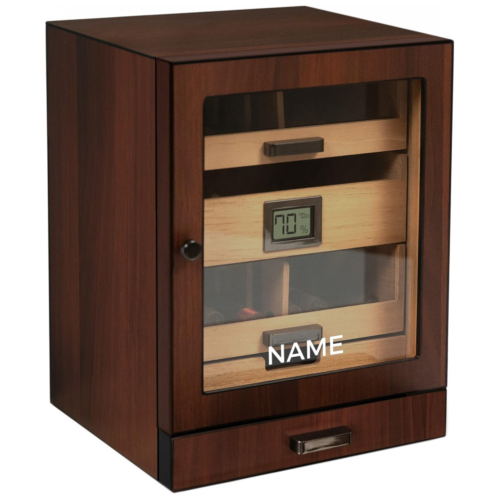 Humidor de Mesa Case Elegance Marrom Personalizado Cedro Espanhol Sistema Umidificação Digital