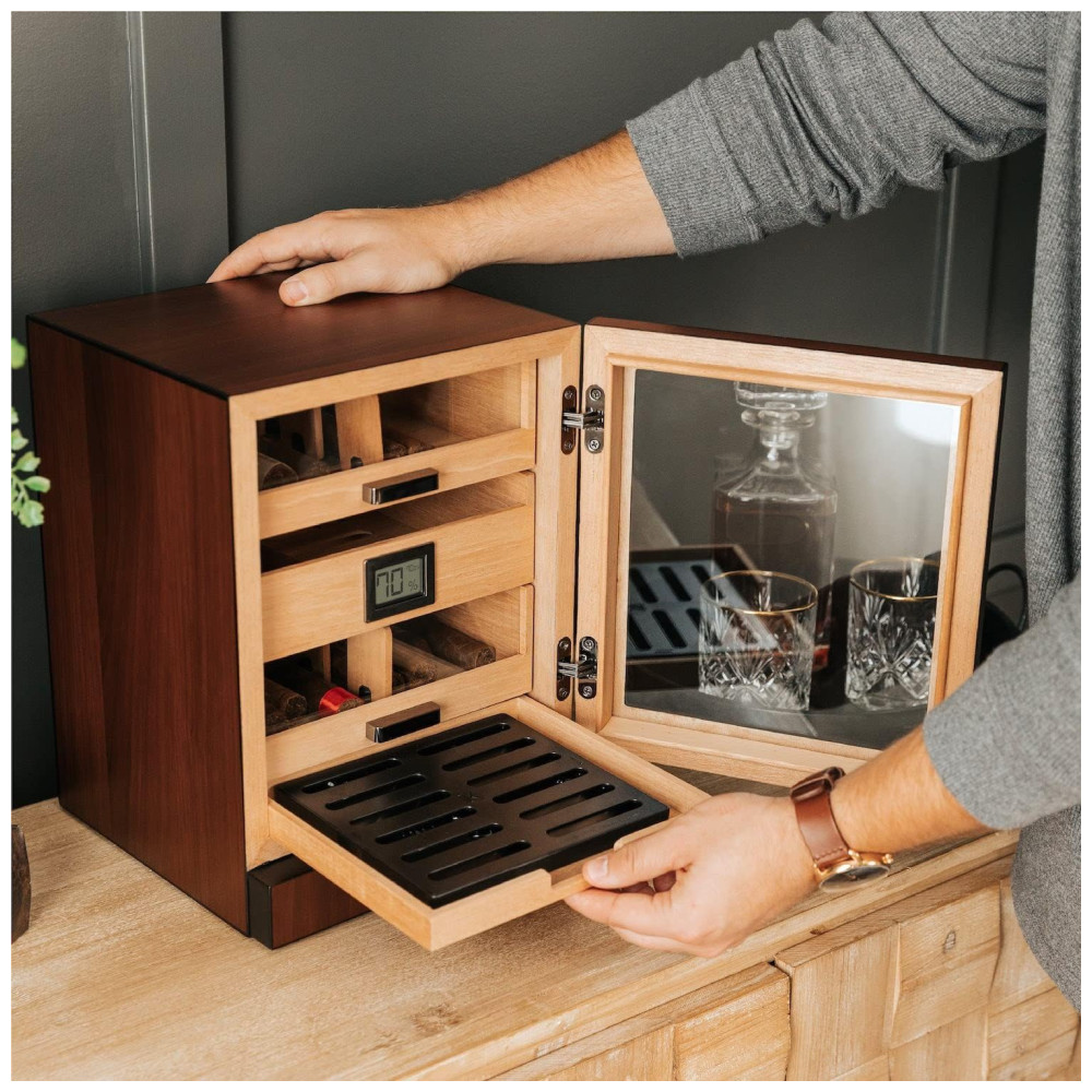 Humidor de Mesa Case Elegance Marrom Personalizado Cedro Espanhol Sistema Umidificação Digital