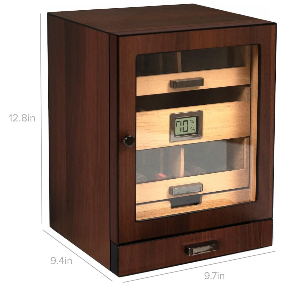 Humidor de Mesa Case Elegance Marrom Personalizado Cedro Espanhol Sistema Umidificação Digital