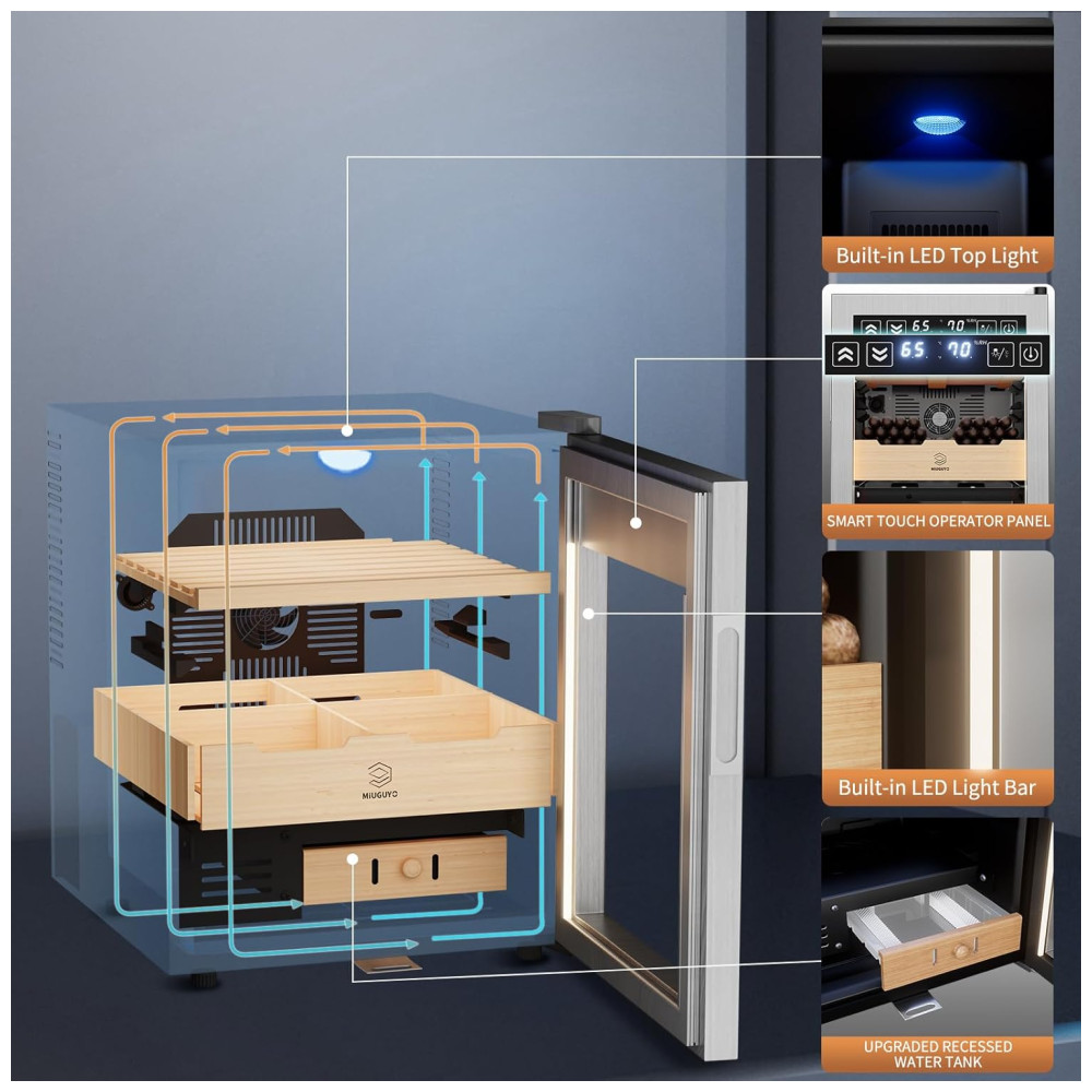 ectq9bvnnzpd0b_8 jpg - Umidor de Charutos Elétrico 50 Litros MIUGUYO, para 350 Charutos, Controle de Temperatura e Umidade, Gabinete em Cedro Espanhol, Trava.