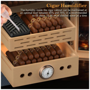 Humidor para Charutos SEMKONT Fibra de Carbono Gaveta de Acessórios LED 3 Prateleiras 100 150 Charutos