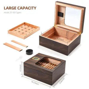 ectqb2d2yncc0b_2 jpg - Umidor de Charutos OTAKOKIT, Caixa de Cedro com Design Moderno de Vidro e Higrômetro Digital, Umidificador, Bandeja e Divisor de Cedro, Armazena 25 50