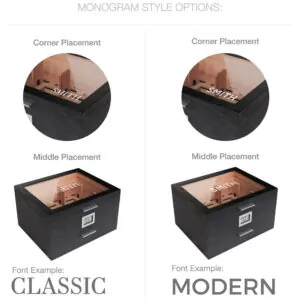 ectqcdj3gt490b_1 jpg - Umidor Case Elegance Monogramado com Tampa de Vidro, Espessura de Cedro, Sistema de Umidificação Fácil, Higrômetro Digital Preciso Mill, Preto