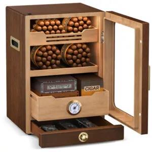 ectqcymk5gqc0b_0 jpg - Humidor de charutos com Capacidade para Armazenar de 100 a 150 Cigarros, Gavetas e 3 Umificadores de Cigarros, Design Único e Material de Qualidade