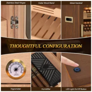 ectqcymk5gqc0b_1 jpg - Humidor de charutos com Capacidade para Armazenar de 100 a 150 Cigarros, Gavetas e 3 Umificadores de Cigarros, Design Único e Material de Qualidade