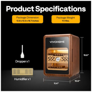 ectqf9q5lcxc0b_6 jpg - VIVOHOME Umidor Armário de Cedro Espanhol c 3 Prateleiras e Gaveta, 200 Charutos, Iluminação, Higrômetro e Umidificador, 1,5m de Altura