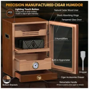 Humidor Tesonway Marrom com Sistema de Iluminação LED e Gavetas para 100 150 Charutos
