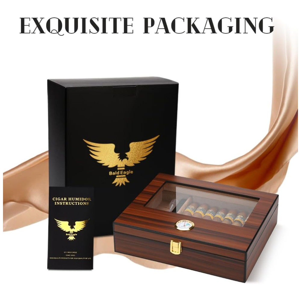 ectqhj3h3jjc0b_6 jpg - Umidor de Charutos Bald Eagle, Caixa com Visor de Vidro, Umidade Controlada com Higrômetro, Estojo de Madeira de Cedro para 25 30 Charutos