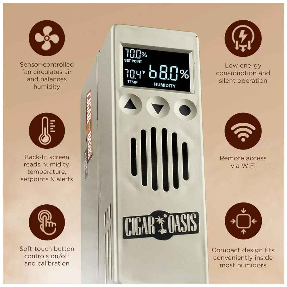 ectqhrqt11w70b_2 jpg - Umidificador Eletrônico para Umidores com Capacidade de 100 a 300 Charutos, 12V, Cigar Oasis Excel 3.0, Bege