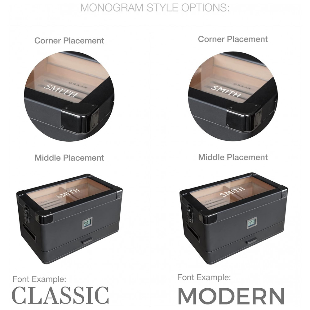 Umidor Militar para Charutos em Madeira de Cedro com Higrômetro Preciso Modelo CASE ELEGANCE Preto