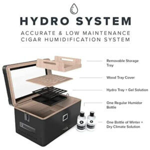 Umidor Militar para Charutos em Madeira de Cedro com Higrômetro Preciso Modelo CASE ELEGANCE Preto