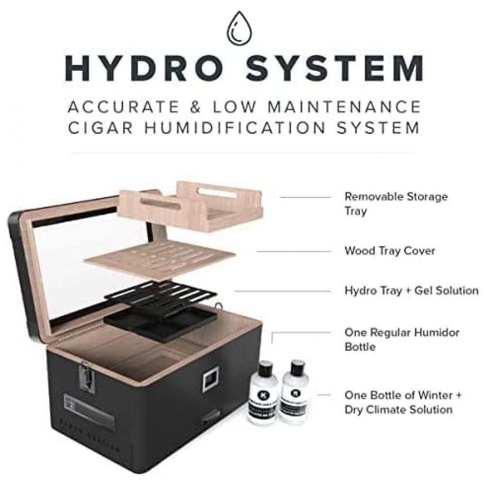Umidor Militar para Charutos em Madeira de Cedro com Higrômetro Preciso Modelo CASE ELEGANCE Preto