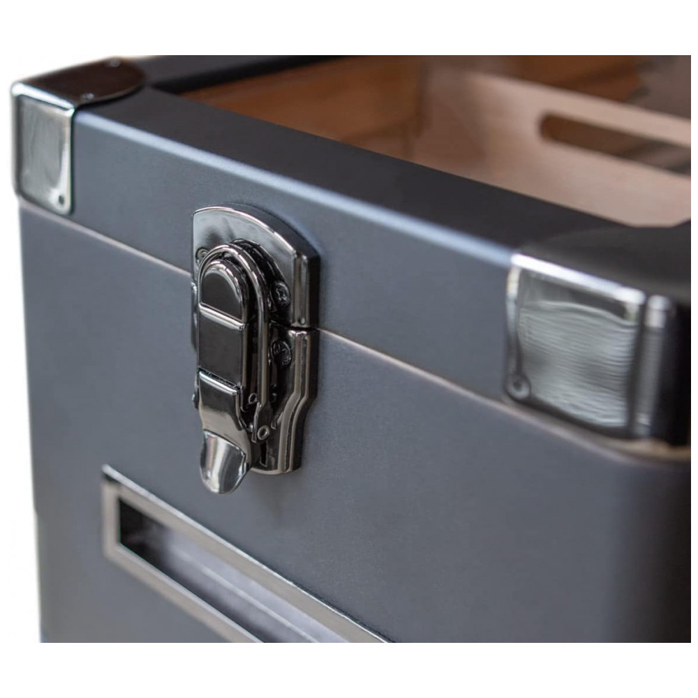Umidor Militar para Charutos em Madeira de Cedro com Higrômetro Preciso Modelo CASE ELEGANCE Preto
