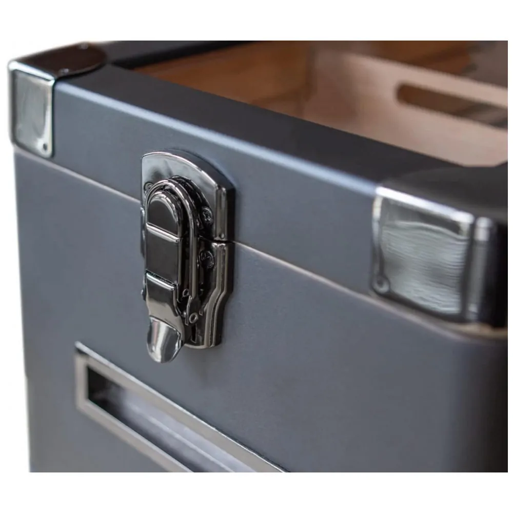 Umidor Militar para Charutos em Madeira de Cedro com Higrômetro Preciso Modelo CASE ELEGANCE Preto