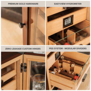 Humidor de Charutos Case Elegance Luca Marrom 80 100 Charutos com Cedro Espanhol e Higrômetro Digital
