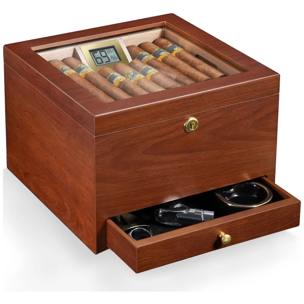 Humidor para Charutos Flauno Cerejeira com Trava e Sistema de Circulação de Ar
