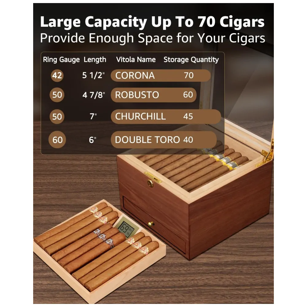 Humidor para Charutos Flauno Cerejeira com Trava e Sistema de Circulação de Ar