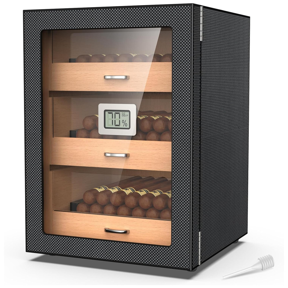ectql6v47d3d0b_0 jpg - Umidor Grande Capacidade 150 Charutos , Porta Magnética Carbono Estilo Vintage, 3 Camadas de Cedro, Com Higrômetro Eletrônico,Mojgar.