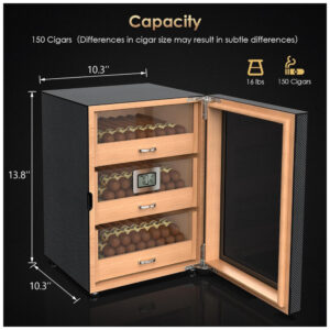 ectql6v47d3d0b_5 jpg - Umidor Grande Capacidade 150 Charutos , Porta Magnética Carbono Estilo Vintage, 3 Camadas de Cedro, Com Higrômetro Eletrônico,Mojgar.