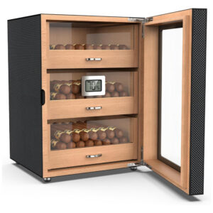 ectql6v47d3d0b_6 jpg - Umidor Grande Capacidade 150 Charutos , Porta Magnética Carbono Estilo Vintage, 3 Camadas de Cedro, Com Higrômetro Eletrônico,Mojgar.