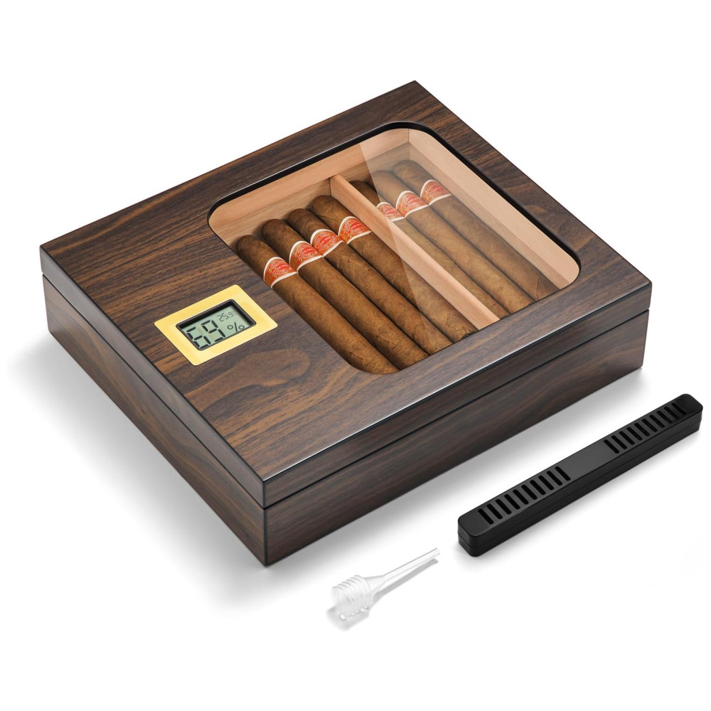 ectqlpjf641d0b_0 jpg - Umidor de Charutos OTAKOKIT com Design Moderno de Vidro, Caixa de Cedro com Higrômetro Digital, Umidificador, Divisor, Estojo Artesanal para 20 25 uni.
