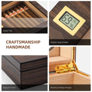 ectqlpjf641d0b_4 jpg - Umidor de Charutos OTAKOKIT com Design Moderno de Vidro, Caixa de Cedro com Higrômetro Digital, Umidificador, Divisor, Estojo Artesanal para 20 25 uni.