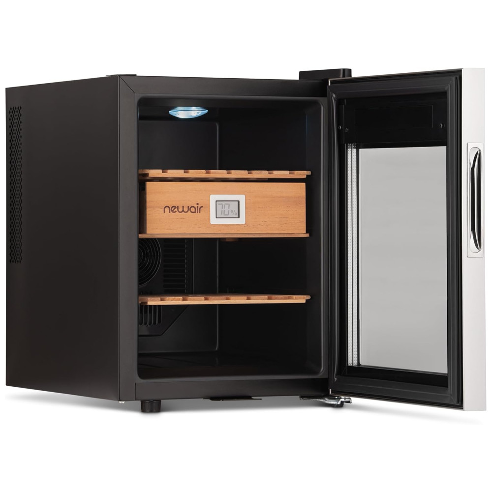 ectqm8yjxkf80b_10 jpg - Umidor Elétrico de Charutos NewAir para 250 Charutos, Aço Inox, Prateleiras de Cedro Espanhol, Resfriamento Termoelétrico com Controle de Temperatura