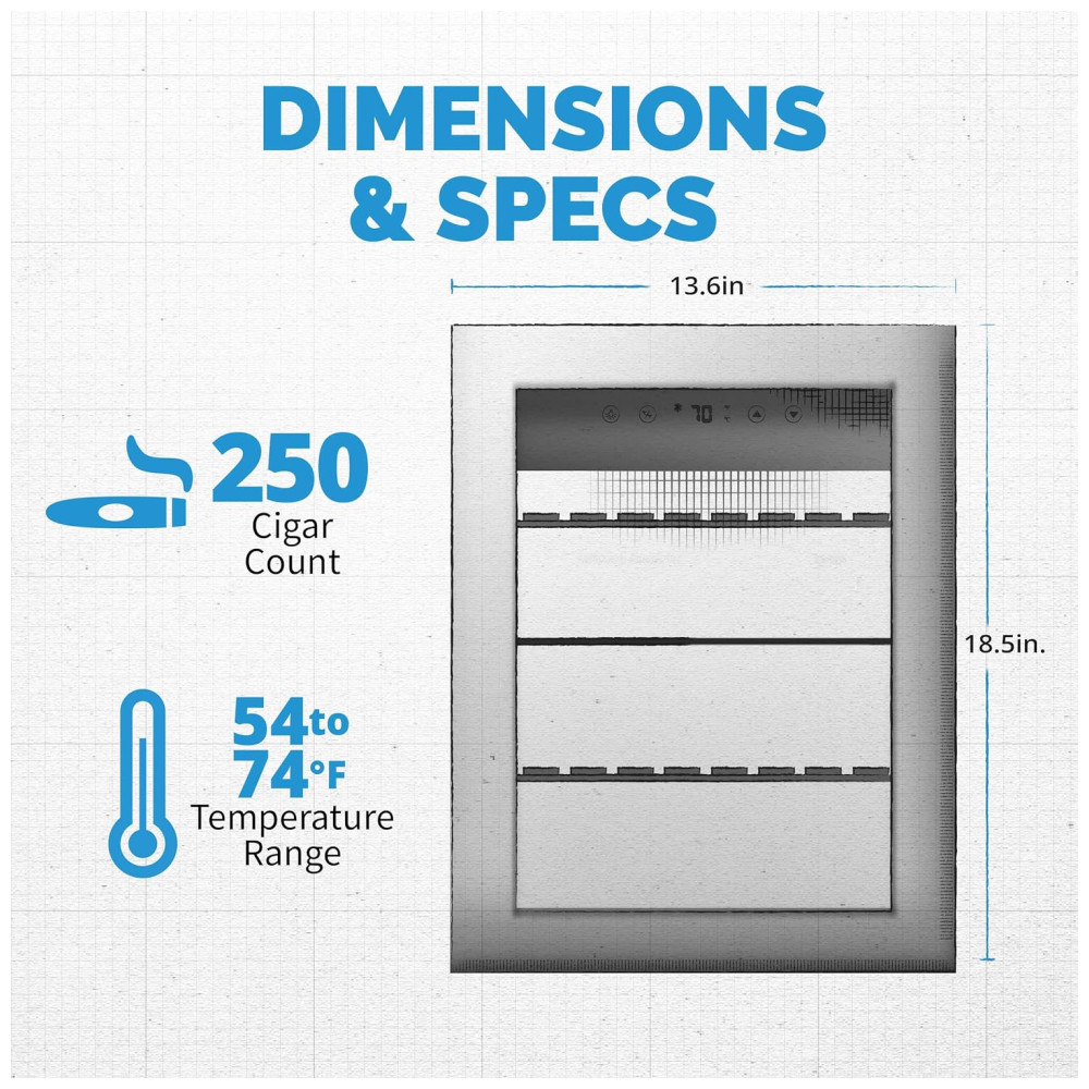 ectqm8yjxkf80b_5 jpg - Umidor Elétrico de Charutos NewAir para 250 Charutos, Aço Inox, Prateleiras de Cedro Espanhol, Resfriamento Termoelétrico com Controle de Temperatura