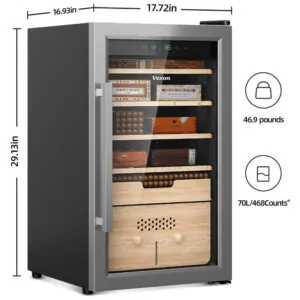 ectqrc11x38d0b_1 jpg - Umidor Elétrico Vexon para 486 Charutos Controle de Umidade e Aquecimento, Design em Aço Inox