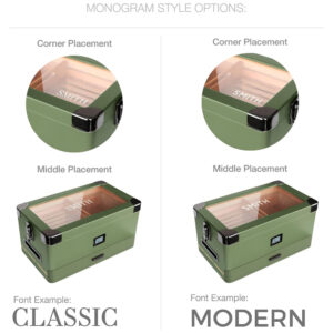 ectqrf1rdt490b_2 jpg - CASE ELEGANCE Estojo Umidor Militar Monogramado com Tampo de Vidro Espesso e Cedro, Sistema Fácil de Umidificação e Higrômetro Digital Preciso Verde