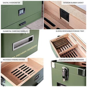 ectqrf1rdt490b_7 jpg - CASE ELEGANCE Estojo Umidor Militar Monogramado com Tampo de Vidro Espesso e Cedro, Sistema Fácil de Umidificação e Higrômetro Digital Preciso Verde