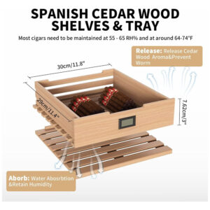 Humidor Elétrico NEEDONE 48L Preto Sistema Controle Temperatura 300 Charutos 240V