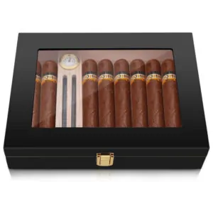 ectqs2hvgbk70b_0 jpg - Umidor Bald Eagle de Charutos em Cedro Espanhol Maciço para 10 15 Charutos, com Hygrometro e Umidificador de Luxo, Humidor de Mesa de Alto Brilho
