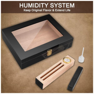 ectqs2hvgbk70b_2 jpg - Umidor Bald Eagle de Charutos em Cedro Espanhol Maciço para 10 15 Charutos, com Hygrometro e Umidificador de Luxo, Humidor de Mesa de Alto Brilho