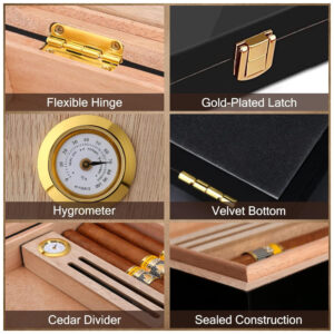 ectqs2hvgbk70b_3 jpg - Umidor Bald Eagle de Charutos em Cedro Espanhol Maciço para 10 15 Charutos, com Hygrometro e Umidificador de Luxo, Humidor de Mesa de Alto Brilho