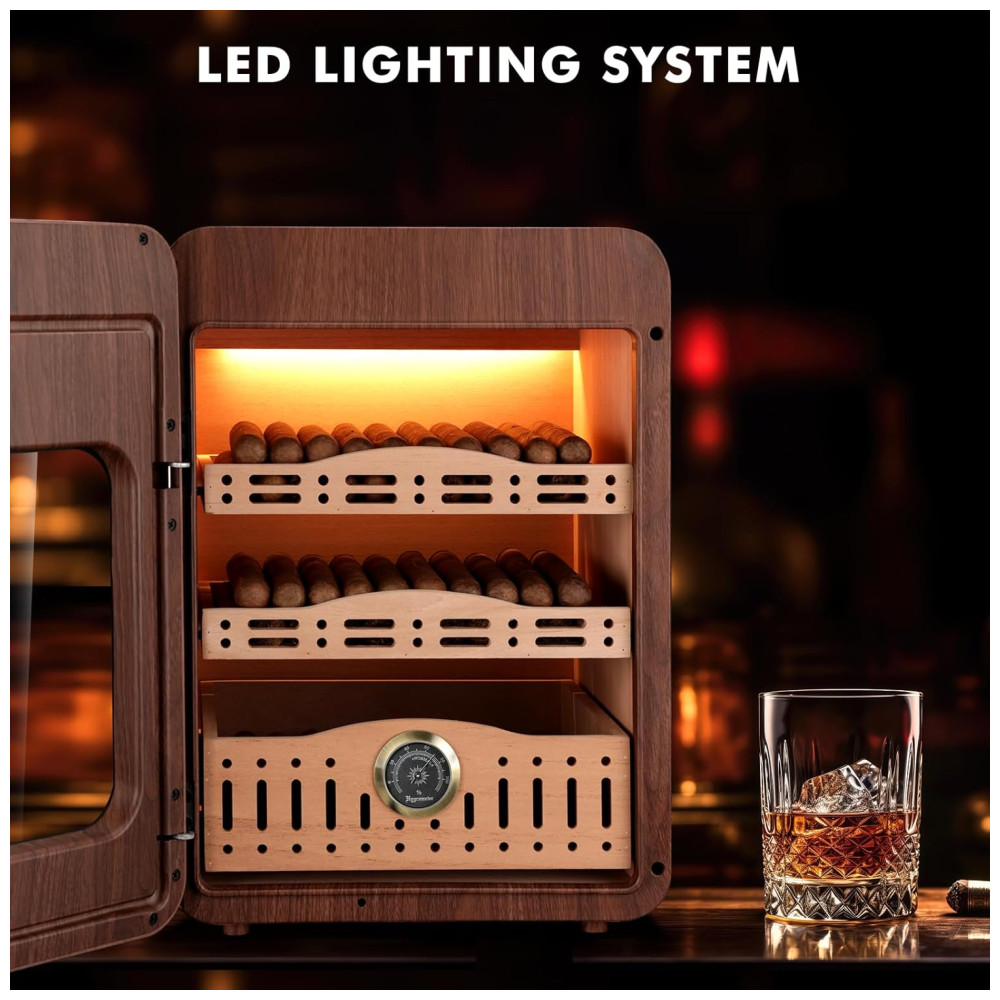 Humidor XIFEI Marrom Capacidade 150 Charutos LED Madeira Cedro Espanhol