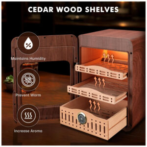 Humidor XIFEI Marrom Capacidade 150 Charutos LED Madeira Cedro Espanhol